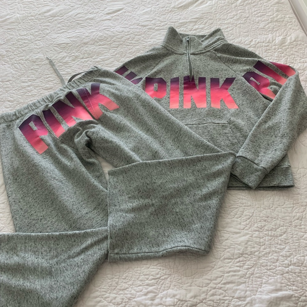 Victoria’s Secret boyfriend set outfit ombre heather grey xs short PINK like new